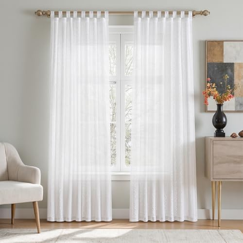 TOPICK Gardinen mit Schlaufen Vorhänge Spitze 2er Set H225xB140 Weiß | Voile Spitze Lace Stores Vorhänge für Wohnzimmer Schlafzimmer Bauernhaus Transparent Landhausstil Modern Fenstergardinen