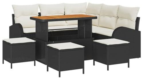 vidaXL 9 delat trädgårdsoff-set med kuddar svart poly rotting utomhusseating för 5 modulär design och väderbeständiga möbler bekväm lounge patio-stolar
