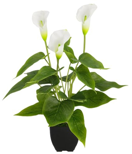 Obelunrp Pianta in vaso artificiale finta callo giglio per giardino interno esterno patio casa interno decorazione bianca, calla giglio fiori artificiali