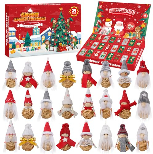 Hretvoi Calendario Adviento Gnomos Navideños, 2025 Adornos Arbol Navidad Originales, 24 Piezas Christmas Tree Decorations Angeles Elfo, Decoración Navideños para Regalar, Decoração Enfeites de Natal
