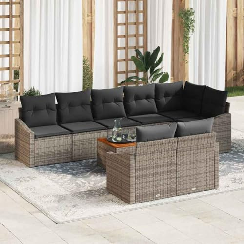 Qnhdfrt 9 teiliges Garten Sofaset Grau mit Kissen Poly Rattan und Stahl Gestell für Terrasse Balkon Garten Lounge