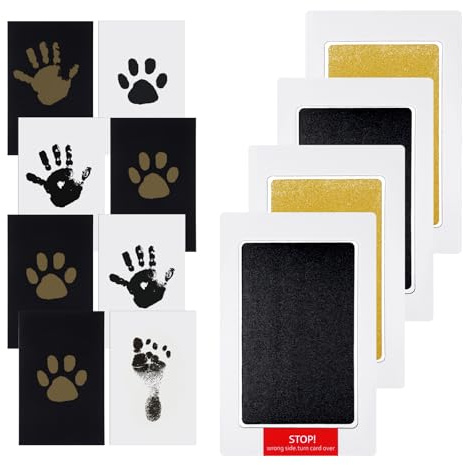 Juego de impresión de huellas de perro y gato, juego de huellas de bebé, huellas de manos y pies de bebé, almohadilla de tinta dorada y negra con tarjetas de impresión, regalo de bebé, tinta sin