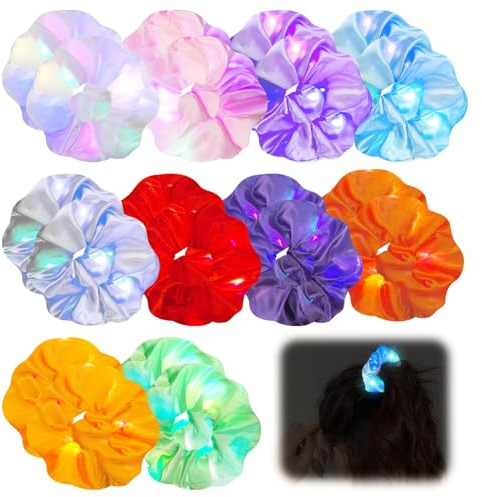 Leuchtende Haargummis 20pcs, Neon Led haargummi, Leuchtender Haarschmuck Damen Mädchen, Led Haarreif für Halloween, Weihnachten, Hochzeiten, Kostümpartys, Party Accessoires, 10 Farben