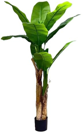 HST Kunstpflanze Bananenbaum im Topf 160 cm – täuschend echt, pflegeleicht, formbare Blätter – Kunstpalme Kunstblume Kunstbaum für Wohnzimmer Büro Schlafzimmer, Textilgewebe/PVC, Topf Ø 15 cm