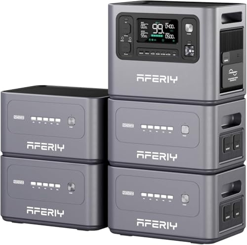 AFERIY 10,24 kWh Générateur Electrique, 2800W avec 4 Batteries Supplémentaires, Station Electrique Portable Capacité Extensible, Générateur Solaire pour Usage Domestique/Camping-car/Panne de Courant