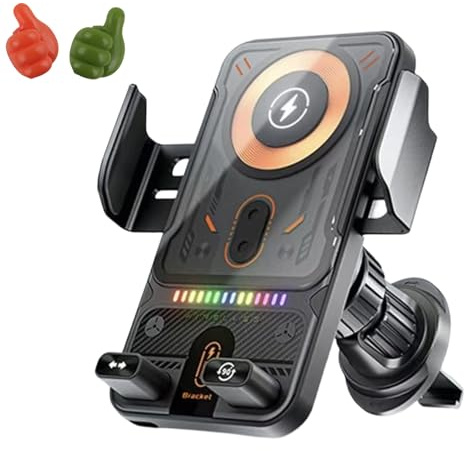 Support De Téléphone Rotatif Intelligent Et Chargeur sans Fil 2-en-1 pour Voiture, Sueean Support Telephone Voiture Magnetiqu, Un Clic pour Ouvrir/Fermer, Aucun Problème De Compatibilité (Noir)