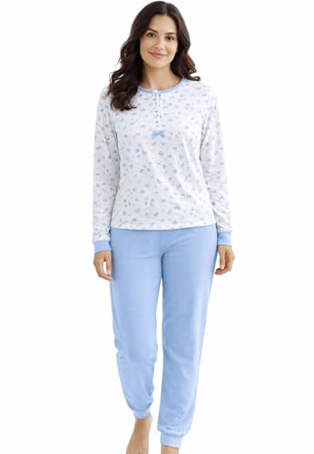 Intimitaly Vanuè Pigiama Donna Cotone 100%, Lungo con Maglia Bottoni e Pantalone, Leggero e Traspirante, Primavera e Mezze Stagioni