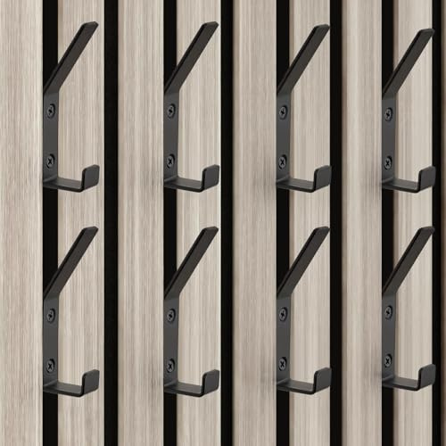 Haken für Akustikpaneele - 10 Stück Garderobenhaken Schwarz, Hakenleiste Mit Gummistopfen und Schrauben, Schwerlaste für Akustikpaneele Badezimmer Schlafzimmer Wohnzimmer Tür, Aluminium Wandhaken