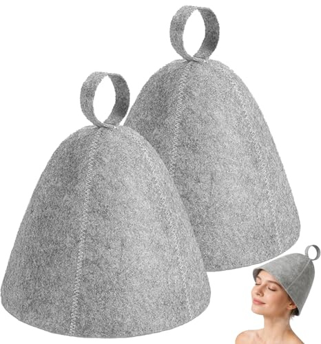 2 PCS Sauna Hat for Men, Ergonomi Felted Sauna Cap, Sauna Hat for Women, Essential Steam Room Sauna Accessories, for Traditional Infrared Steam Rooms Essential Parts(Grey)