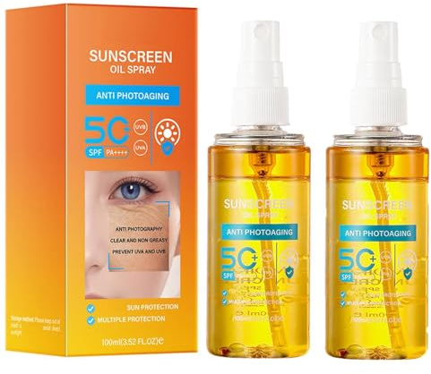 Hair and Scalp Sun Protection Spray SPF50, Scalp Sunscreen, Hair Sun Protection Spray, Non Greasy High Protection, Fast-Absorbing, for All Type Hair, Hiking, Beach or Running (2PC)