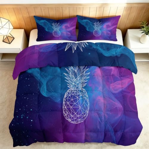 Quiltat 135 x 200, 4 säsonger, stjärnhimmelstäcke, geometriskt ananas, universum, för enkelsäng, vändbar quiltning, utan överdrag, för tonåringar, pojkar - maskintvättbar