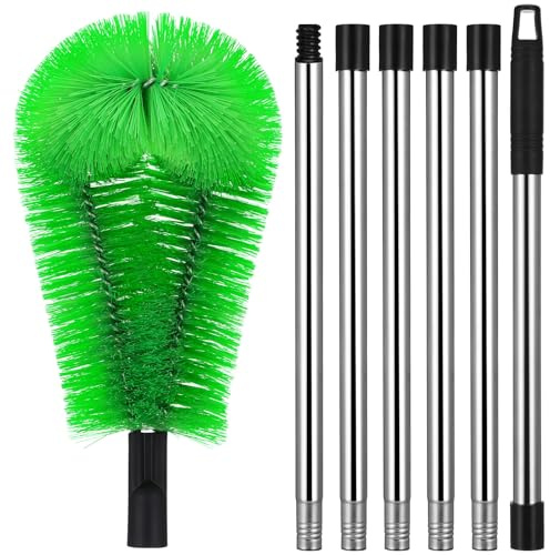 Toddmomy Nettoyeur de Gouttières de Toit Perche Télescopique en Acier Inoxydable, Brosse Verte pour Enlever Feuilles et Débris, Nettoyage Facile des Zones en Hauteur