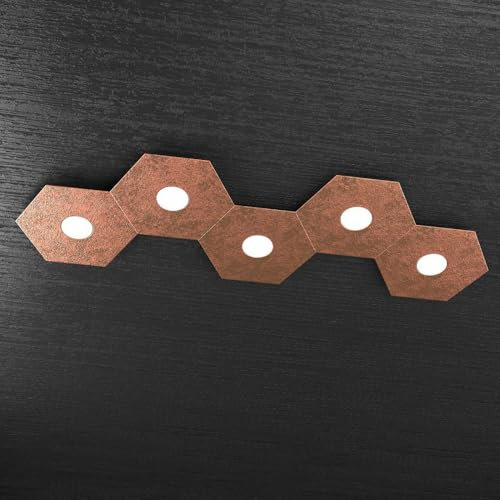 PLAFONIERA MODERNA HEXAGON LED 5xGX53 METALLO FOGLIA RAME ESAGONALE COMPONIBILE 1142/5L-FR