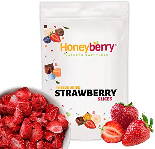 Freeze Dried Strawberry Slices 500g - 100% Natural Healthy Dry Strawberry - Perfect for Snacking, as Cake Decorations and Cocktail Garnish - Dehydrated from Frozen Berry Fruits for Drinks and Snack