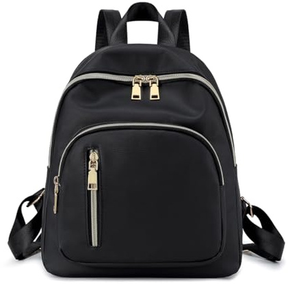 YANAIER Damen Mini Rucksack Leicht Cityrucksack Tagesrucksack Schwarz | Wasserabweisendes Nylon, Anti-Diebstahl, mehrere Taschen, kleiner Rucksack für Schule, Reisen, Freizeit, Arbeit