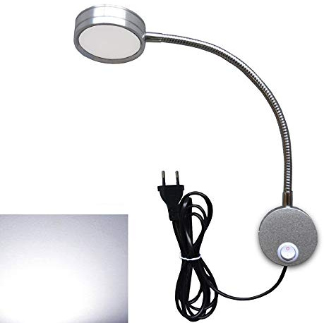 Youngine EU Plug Leselampe, flexible 5W LED Leselampe mit EIN/AUS-Schalter und Stecker, Schwanenhals Nachttischleuchte für Schlafzimmer Büro Hotel, 6000K (Silber-kühles Weiß)