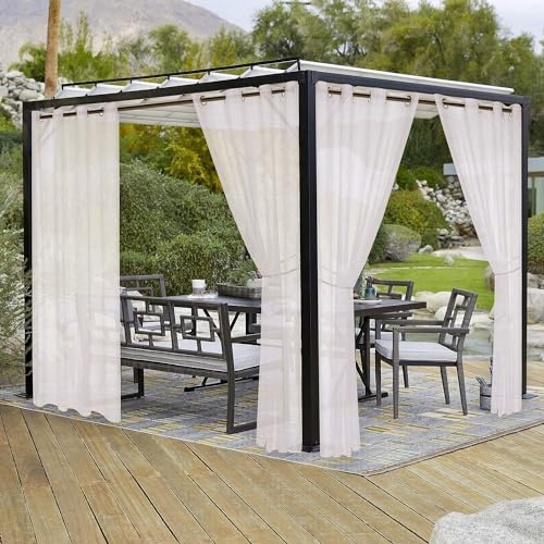 LORDTEX säckväv linne look utomhusgardiner för uteplats – 2 paneler vattentäta genomskinliga gardiner för pergola, veranda, cabana och lusthus genomföring inomhus/utomhus voile genomskinliga draperier