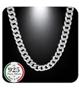 Quadri – Elegant halsband av pansarkedja (Cubana) för män och kvinnor av 925 äkta silver – bredd 10 mm – längd 46| 52| 56| 61| 76| cm – ytbehandlad kedja – certifikat Tillverkad i Italien., Sterlingsilver