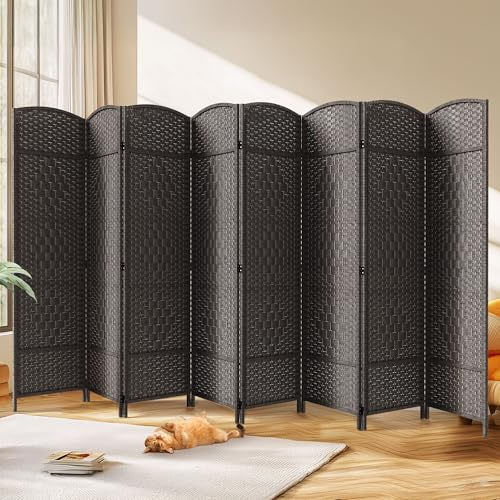 JOSTYLE Room Divider 6ft. Tall Extra Wide Room Partition Wall, 8 Panel Foldable Privacy Dividers with Double-Way Hinges, Freestanding and Portable Wall, Espresso, 70.9 H x 158 W