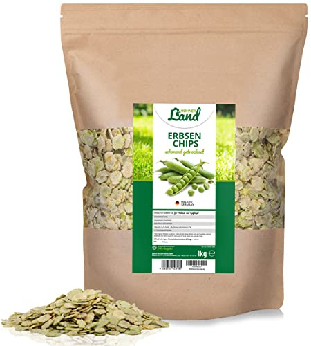 HÜHNER Land Erbsen Chips für Hühner & Geflügel 1kg – Erbsenflocken, Reines Naturprodukt ohne Zusatzstoffe, Zusatzfutter Hühnerfutter, Futtererbsen für Hühner - Leichtverdaulich & energiereich