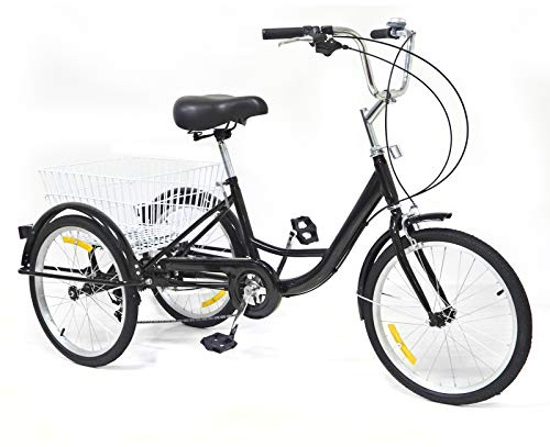 ROMYIX 20 tum, 8 hastigheter, trehjuling för vuxen, svart, vuxen, cykel, pedalcykel med vit korg för utomhussport, shopping