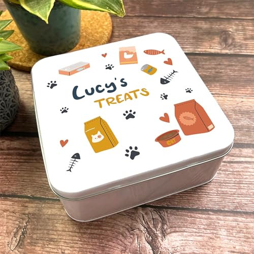 Square Set Of Cat Food Personalised Biscuit Treats Tin Personalised Gift | Custom Gift | Personalized Tin | Personalised Tins | Gift For Her | Gift For Him