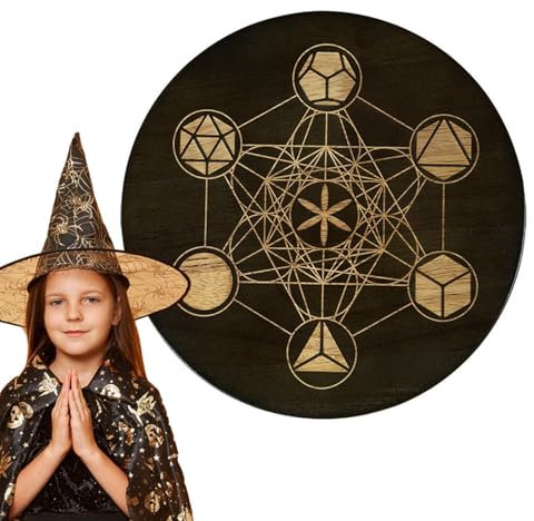 Povanjer Table de méditation, table d'Wiccan,Table d’en planchette en bois - Calendrier de disque rituel décoratif, tableau de méditation gravé en bois, disque de Roulette Double face pour cristal