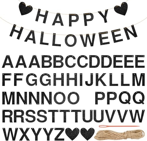 Girlande DIY, 54 Buchstaben Wimpelbanner mit 10m Juteseil Schwarz