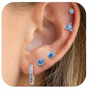 JeweBella Set 5 Paia Orecchini Argento 925 Anallergici Cerchio Donna Bambina - Rosa/Fucsia/Blu/Verdi Zircone Cuore