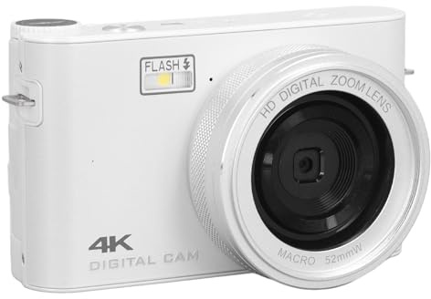 4K-Digitalkamera, HD 4K 64 MP Vlogging-Kamera mit 3,0-Zoll-TFT-LCD-Touchscreen, Anti-Shake-Autofokus, 18-fachem Digitalzoom, Point-and-Shoot-Kameras, MP3-Player für Reisen (White)