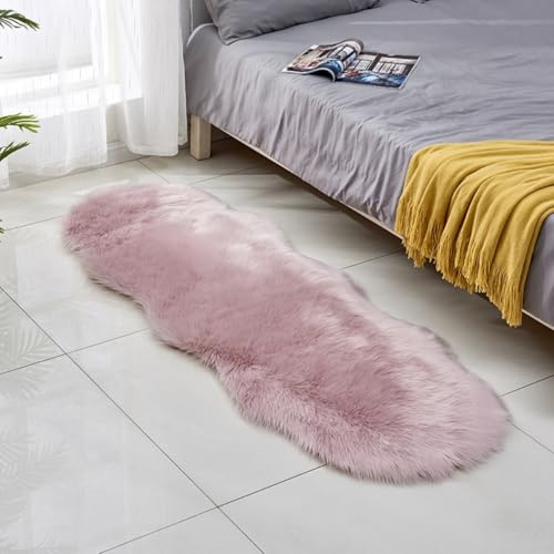 Tomifine Tappeto Faux Lana, Soffice Shaggy Imitazione Tappeti Longhair, Rosa Chiaro (40 x 60 cm)