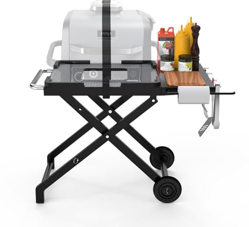 Supporto pieghevole per griglia Ninja Woodfire OG701 OG800 OG900 Series & OO101 Pizza Oven Grill, carrello per barbecue da esterno con ripiano laterale per Ninja XSKSTAND XSKUNSTAND Woodfire OG 700