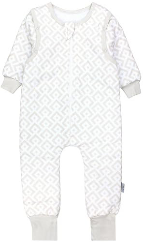 TupTam Schlafsack mit Beinen und Ärmeln 2.5 TOG, OEKO-TEX zertifiziert, Farbe: Raute Beige Weiß, Größe: 80-86