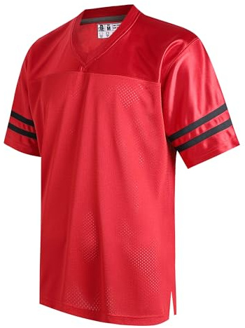 DEHANER Red American Football Jersey for Men Women Fitness Fashion T-Shirts Sports Uniforms Workout Retro Tops Cool Outfit Black Stripe-Red Jersey,Men Size Small