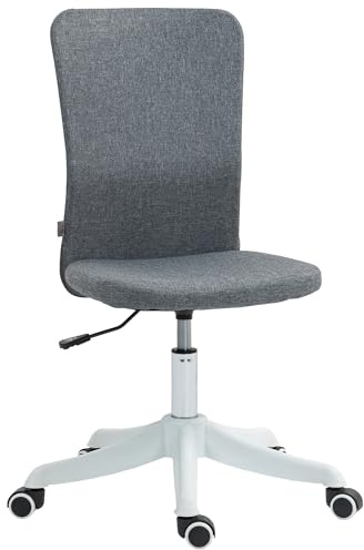 HOMCOM Silla de Escritorio sin Brazos Silla de Oficina Giratoria Tapizado en Lino Sintético con Altura Ajustable para Estudio Dormitorio Tocador Carga 120 kg Gris