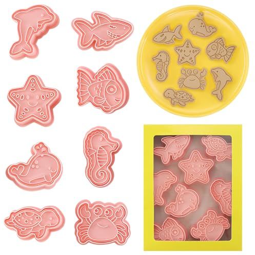 TONAUP Ausstechformen Ozean Kreatur, 8 Stück 3d Kunststoff Ausstecher Kinder, Keksausstecher Plätzchen Ausstecher Für Kekse Backen Tortendeko Fondant Obstschneiden