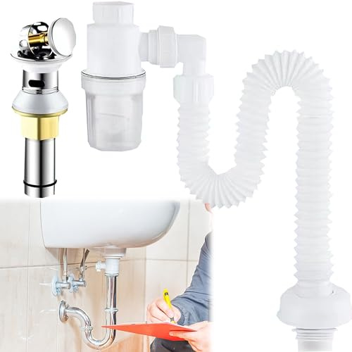 CHSG Dispositivo De Drenaje y Tubo De Drenaje Flexible, Expandible 29-82cm, Desagüe De Lavabo Universal Tubo, Juego De Desagüe Para Fregadero De Cocina De Baño, a Prueba De Olores y Fugas