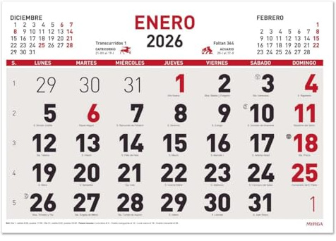 MYRGA - Calendario Faldilla 2026 Mensual (BLANCO, 31 x 43 cm.)
