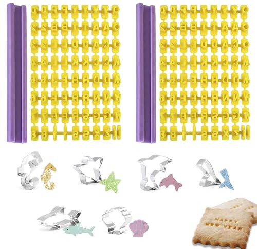 152 Pcs Letter Stamps for Clay, Alphabet Number Symbols Cookie Cutters Set & 6 Cookie Cutters Shapes Baking,Numbers Alphabet Stamp,DIY Fondant Embosser for Biscuit,Chocolate & Cake Decorating