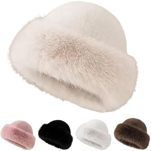 REGAPOG Pelzmütze Damen，Kunstfell Mütze Damen, russenmütze Damen，Warme Russische Mütze für Skifahren, Reisen & Outdoor (Beige)