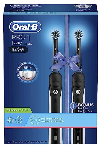 Oral-B PRO 1 750 Doppelpack Elektrische Zahnbürste/Electric Toothbrush für eine gründliche Zahnreinigung, 1 Putzprogamm, Drucksensor & Timer, 1 CrossAction Aufsteckbürste, schwarz