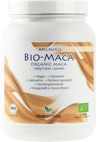 AMLAWELL Bio Maca Pulver - 1000 g Macapulver mit wertvollen Nährstoffen, Aminosäuren, Kohlenhydraten