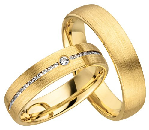 2x 585 Gold Eheringe Partnerringe Trauringe Hochzeitsringe in Gelbgold *mit Gravur und Steinen* JC022