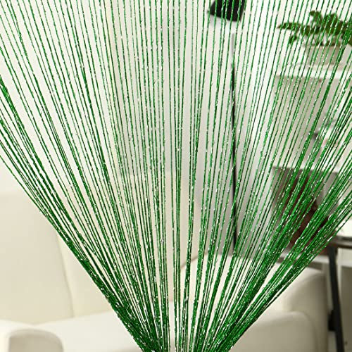 sourcing map String Curtain Fringe Panel 39 x 79(W*H) Thread Strip Backdrop Bedroom Door Window Divider for Wedding Coffee House Decoration Dark Green