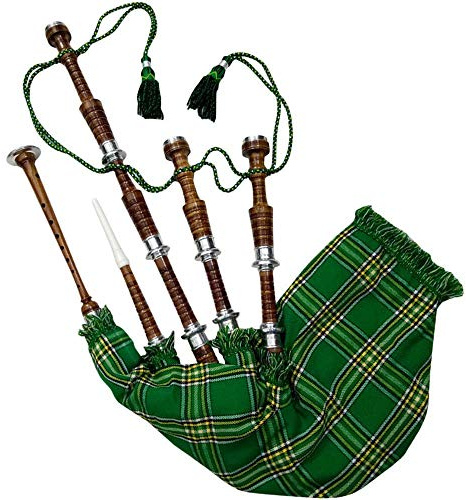 Schottischer Dudelsack aus Palisander, naturfarben, mit silberfarbenen Passepartouts, inkl. Tutorbuch, Tragetasche, Drohne, Schilfrohr, Natur Brown, Republic of Ireland