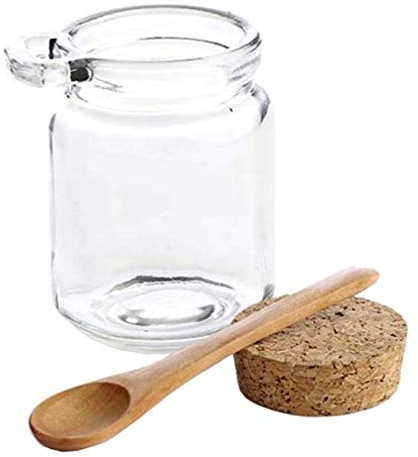Barattolo riutilizzabile in vetro trasparente spesso da 250 ml, con tappo in sughero e cucchiaio in legno, per mantenere il cibo asciutto e fresco, per casa, cucina, bagno, cosmetici, regali da