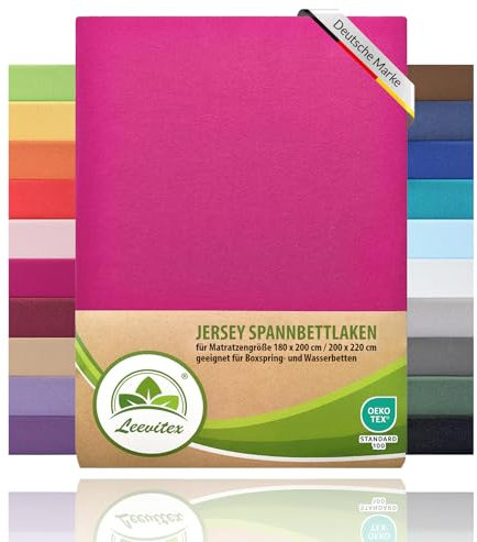 Boxspringbett & Wasserbett Spannbettlaken von leevitex® | Spannbetttuch | Jersey 180 x 200-200 x 220 cm, 40cm Steghöhe 100% Baumwolle ca. 170 g/m² (Pink/Magenta)