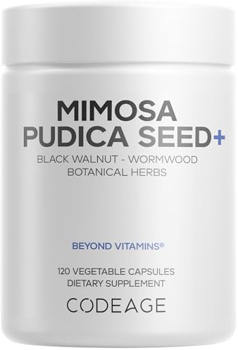 Codeage Organic Mimosa Pudica Seed Capsules - Mimosa Pudica Seeds Supplement - Black Walnut, Cloves, Vidanga, Neem, BioPerine - All in One - Sensitive Plant Pills - Non-GMO & Vegan - 120 Capsules