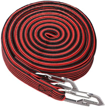 Runaup Lange Bungee Schnüre mit Kohlenstoffstahl-Sicherheitshaken, Sehr Flexibel Fahrrad Motorrad Gepäckseil, Ideal für Handkarren, Fracht, Camping (4 Meter Rot)