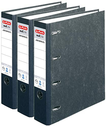 Herlitz Doppelordner maX.File Nature Twin, A4, 7 cm Rückenbreite, 2 x A5 quer, schwarz (3, Pappe)